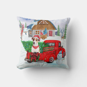 Jack Russell Dog In Christmas Delivery Truck Snow Cushion