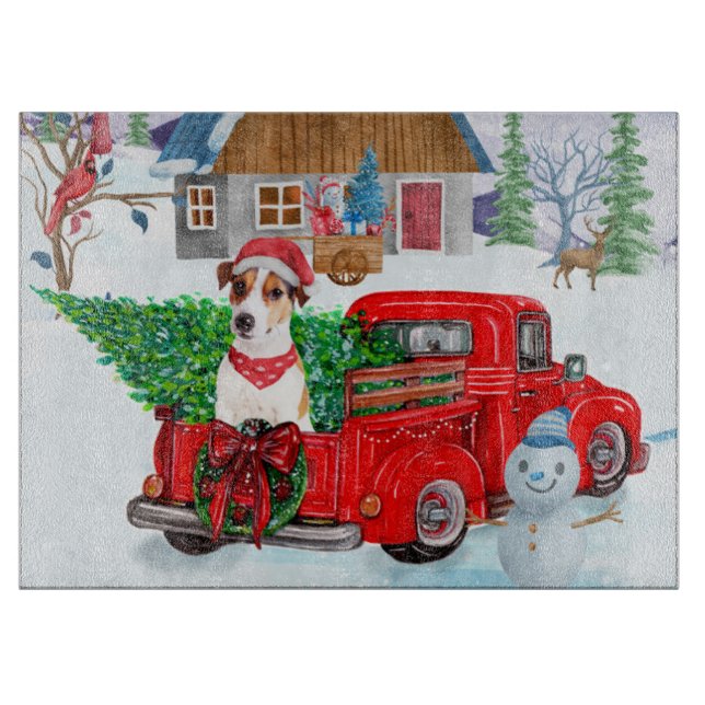 Jack Russell Dog In Christmas Delivery Truck Snow Cutting Board (Front)