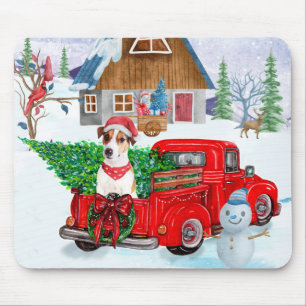 Jack Russell Dog In Christmas Delivery Truck Snow Mouse Pad
