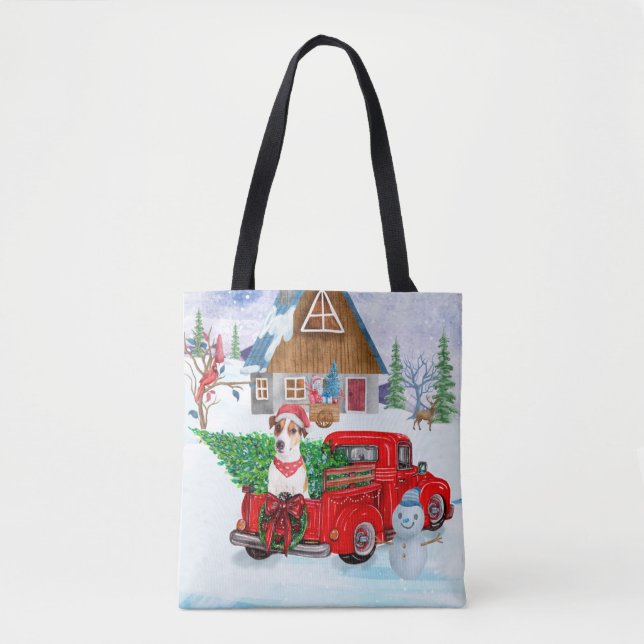 Jack Russell Dog In Christmas Delivery Truck Snow Tote Bag (Front)