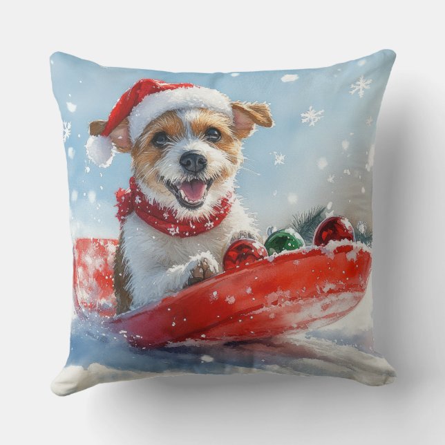 Jack Russell Dog in Sledge Let it Snow Christmas Cushion (Back)