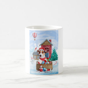 Jack Russell Dog In snow Christmas Dog House Coffee Mug