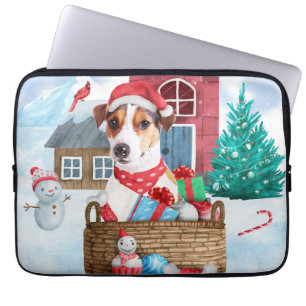 Jack Russell Dog In snow Christmas Dog House Laptop Sleeve