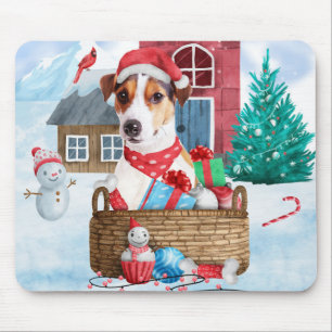 Jack Russell Dog In snow Christmas Dog House Mouse Pad