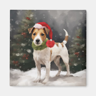 Jack Russell Dog in Snow Christmas Magnet