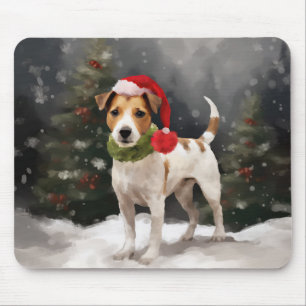 Jack Russell Dog in Snow Christmas Mouse Pad