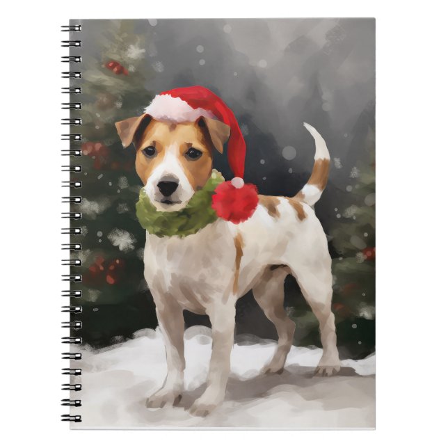 Jack Russell Dog in Snow Christmas Notebook (Front)