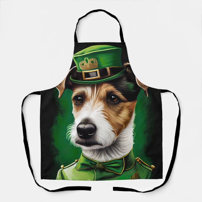 Jack Russell Dog in St. Patrick's Day Dress Apron (Front)