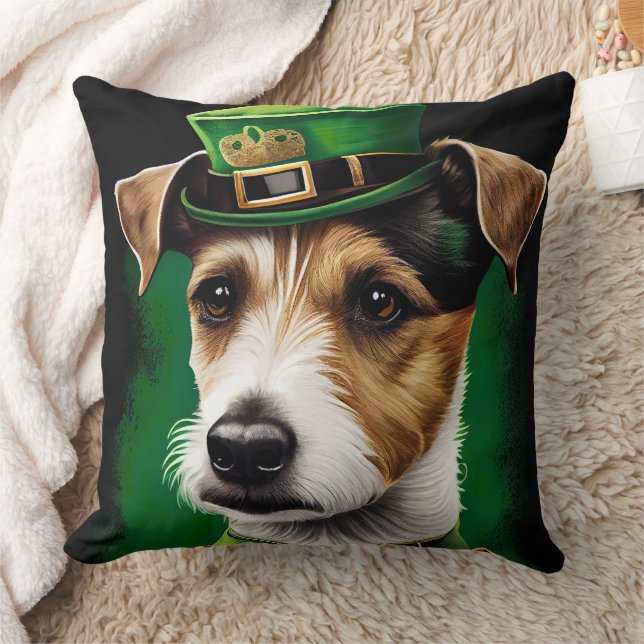 Jack Russell Dog in St. Patrick's Day Dress Cushion (Blanket)