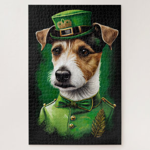 Jack Russell Dog in St. Patrick's Day Dress Jigsaw Puzzle