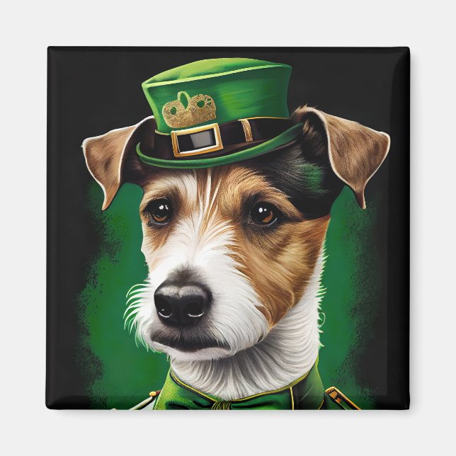 Jack Russell Dog in St. Patrick's Day Dress Magnet (Front)