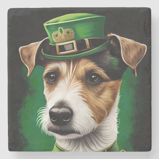 Jack Russell Dog in St. Patrick's Day Dress Stone Coaster (Front)