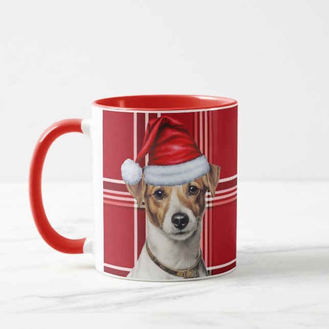 Jack Russell Dog Lover Holiday Plaid Christmas Mug (Left)