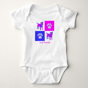Jack Russell Dog & Paw Pink and Blue Baby Bodysuit