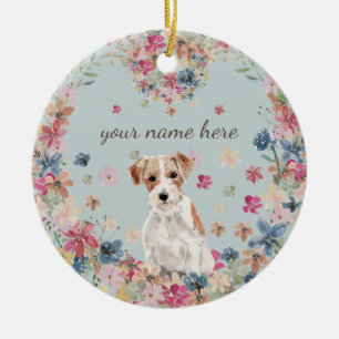 Jack Russell Dog Puppy Flower circle frame Ceramic Ornament