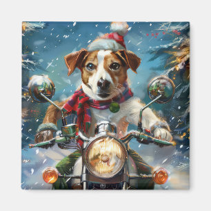 Jack Russell Dog Riding Motorcycle Christmas  Magnet