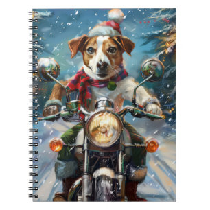 Jack Russell Dog Riding Motorcycle Christmas Notebook