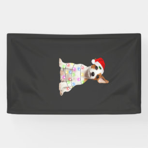 Jack Russell dog Santa Christmas Tree Lights Xmas Banner