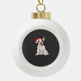 Jack Russell dog Santa Christmas Tree Lights Xmas  Ceramic Ball Christmas Ornament