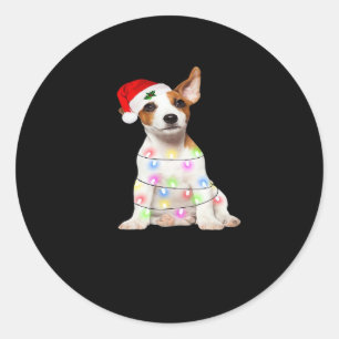 Jack Russell dog Santa Christmas Tree Lights Xmas  Classic Round Sticker