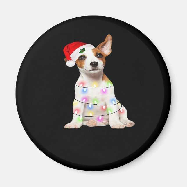 Jack Russell dog Santa Christmas Tree Lights Xmas  Magnet (Front)