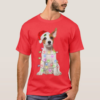 Jack Russell dog Santa Christmas Tree Lights Xmas  T-Shirt