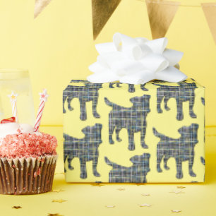 Jack Russell Dog Silhouette Cute Grid Yellow Wrapping Paper