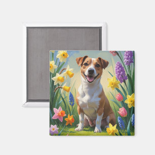 Jack Russell Dog Spring Flowers Painting Magnet
