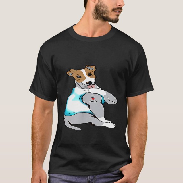 Jack Russell Dog Tattoo I Love Dad Fathers Day Gif T-Shirt (Front)