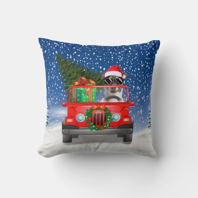Jack Russell dog with Christmas gifts Cushion (Front)