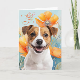 Jack Russell Dog with Orange Poppies Thank You Card