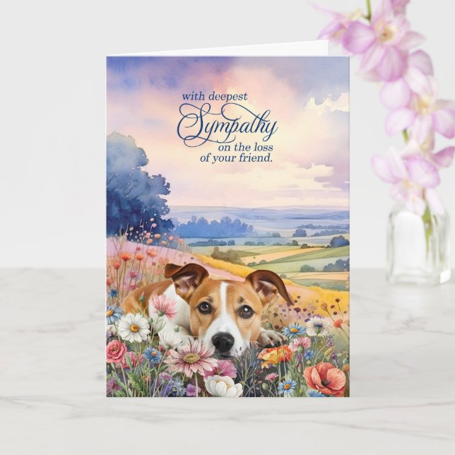 Jack Russell Dog with Wildflowers Pet Sympathy Card (Orchid)