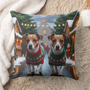 Jack Russell Dogs Christmas Snow Holiday Cushion