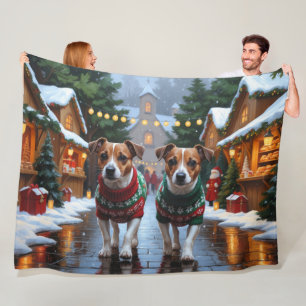 Jack Russell Dogs Christmas Snow Holiday Fleece Blanket