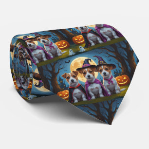 Jack Russell Dogs Pumpkin Halloween Funny Tie