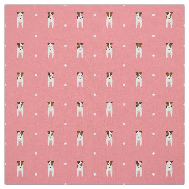 Jack Russell dogs tiny terriers dots pattern pink Fabric (Swatch)