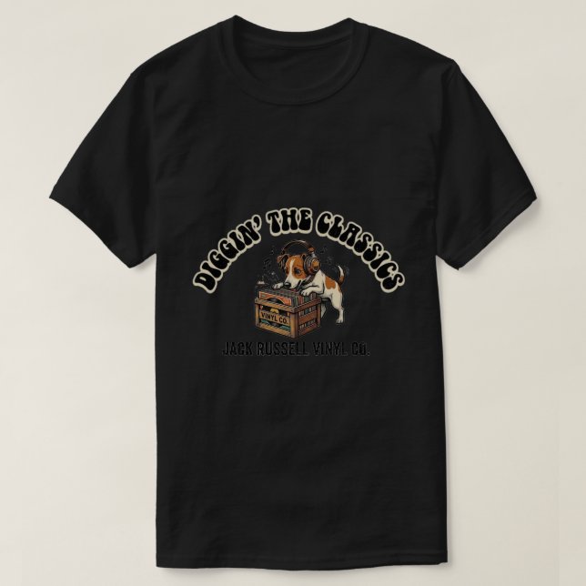 Jack Russell Funny Digging the Classics Retro T-Shirt (Design Front)