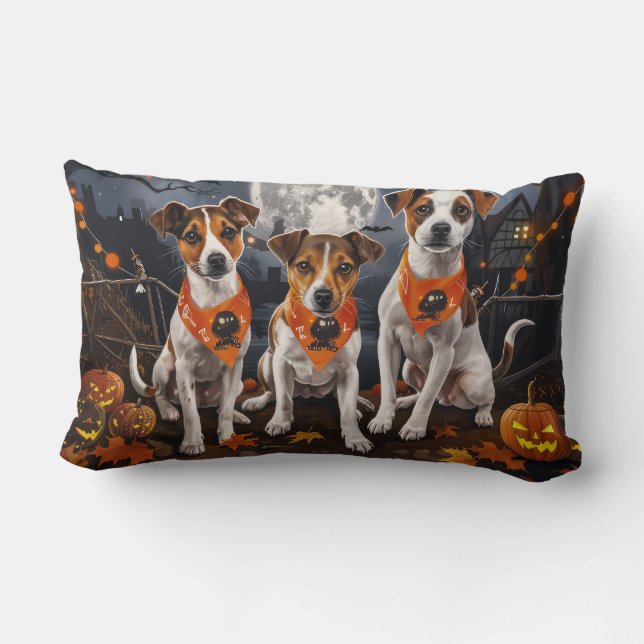 Jack Russell Halloween Spooky Lumbar Cushion (Back)