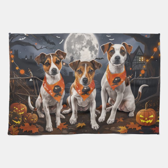 Jack Russell Halloween Spooky Tea Towel (Horizontal)