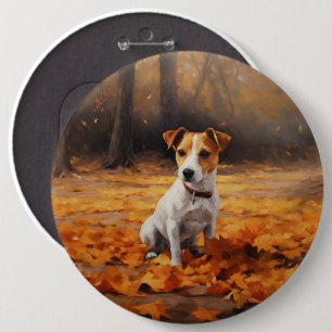 Jack Russell in Autumn Leaves Fall Inspire 6 Cm Round Badge