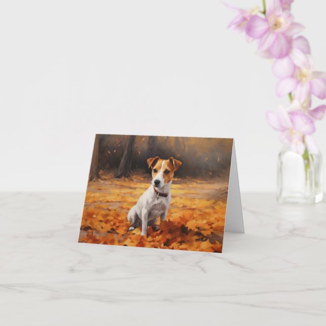 Jack Russell in Autumn Leaves Fall Inspire Card (Orchid)