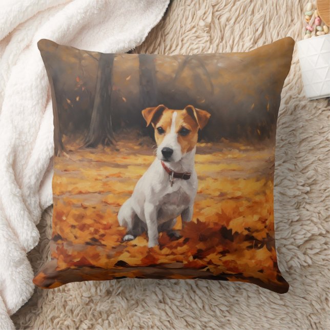 Jack Russell in Autumn Leaves Fall Inspire Cushion (Blanket)