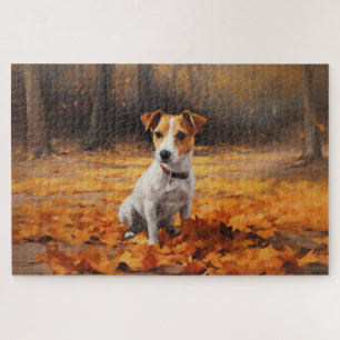 Jack Russell in Autumn Leaves Fall Inspire Jigsaw Puzzle