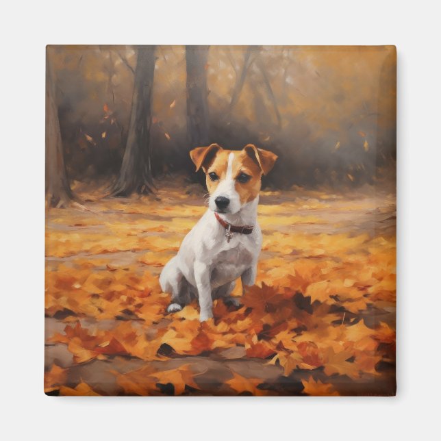 Jack Russell in Autumn Leaves Fall Inspire Magnet (Front)