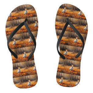 Jack Russell in Autumn Leaves Fall Inspire Thongs