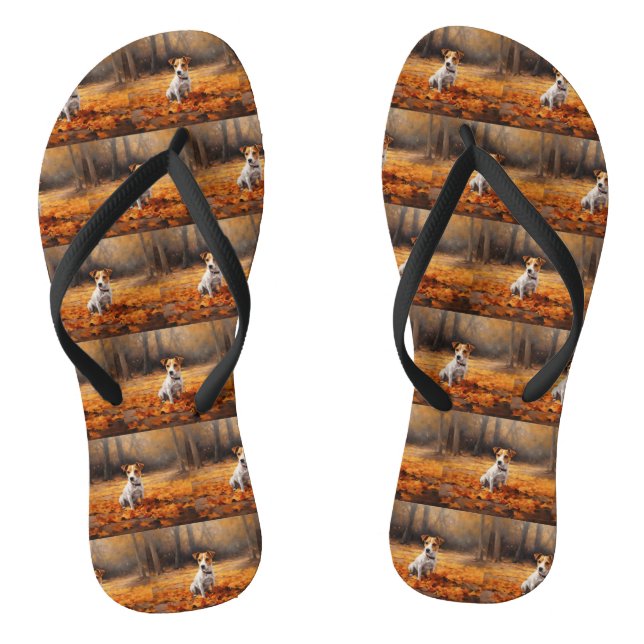 Jack Russell in Autumn Leaves Fall Inspire Thongs (Footbed)