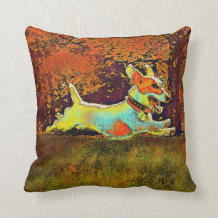 jack russell in autumn leaves pillow