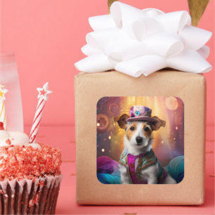 Jack Russell in Colorful Costume Square Sticker