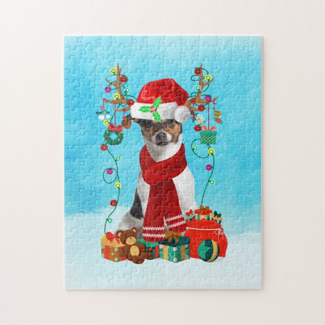 Jack Russell in snow with Christmas gifts Jigsaw Puzzle (Vertical)