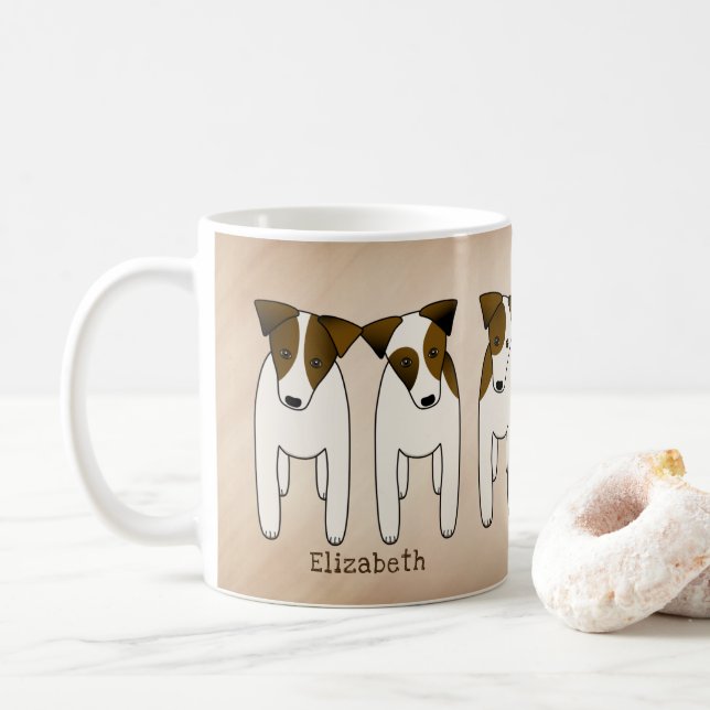 Jack Russell line up cute dogs personalised Coffee Mug (With Donut)